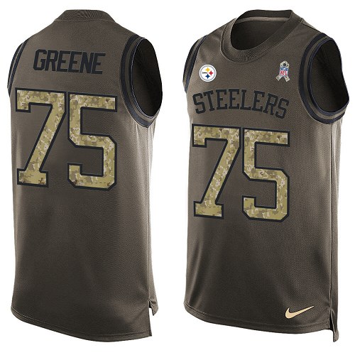 Men's Limited Joe Greene Nike Jersey Green - #75 Salute to Service Tank Top NFL Pittsburgh Steelers